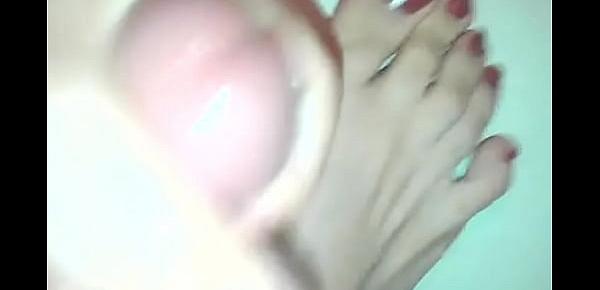  Masturbating with my Red finger nails and shooting CUM all over My Own Feet